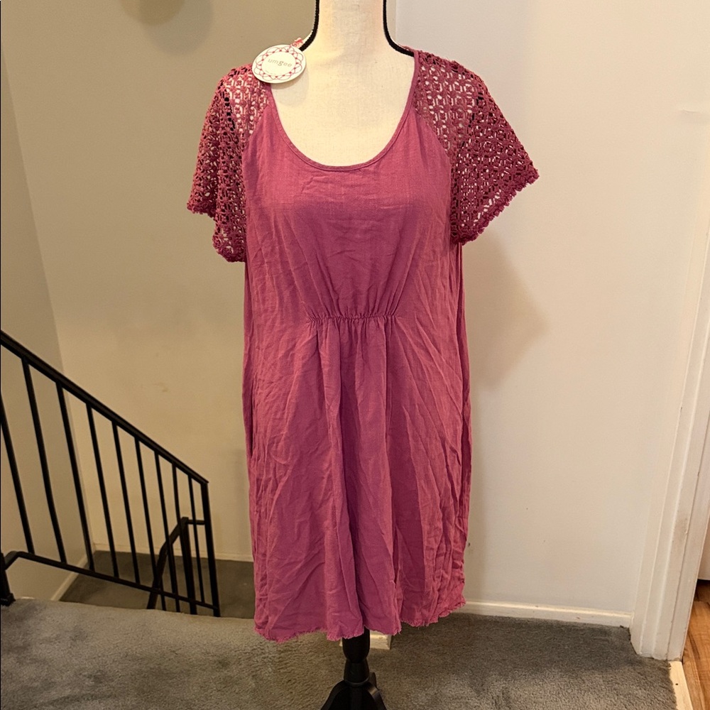 Umgee Mauve Dress with Lace Sleeves